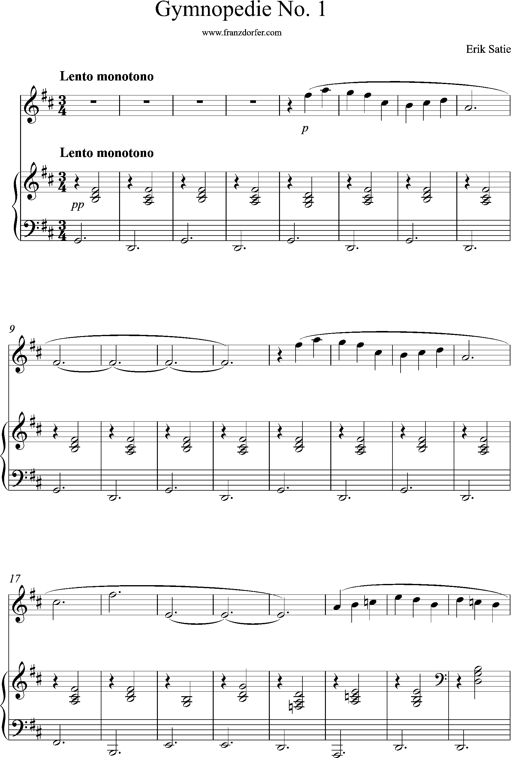 Piano Part, Gymnopedie 1